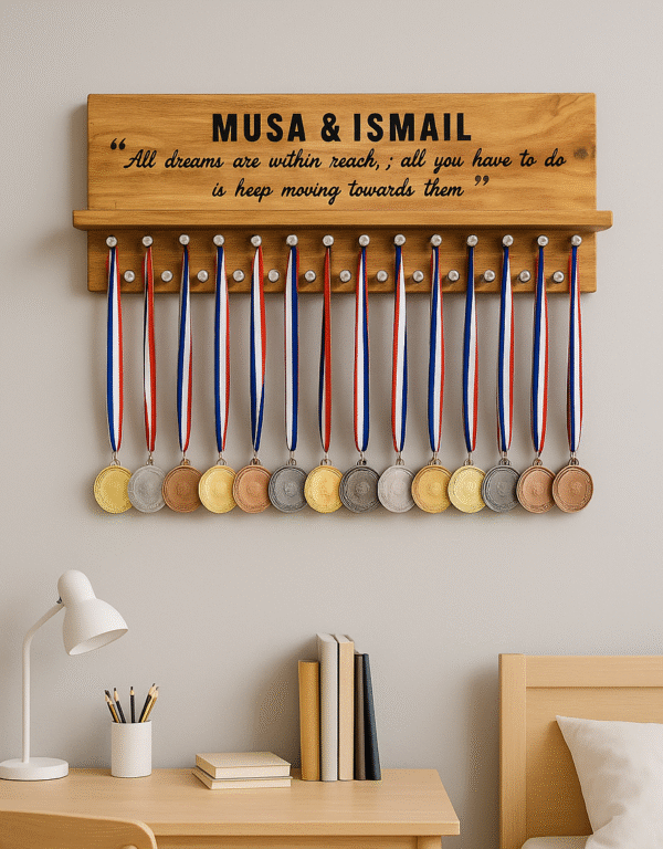 Wooden Polished 24 inches x 9 inches Medal Hanger