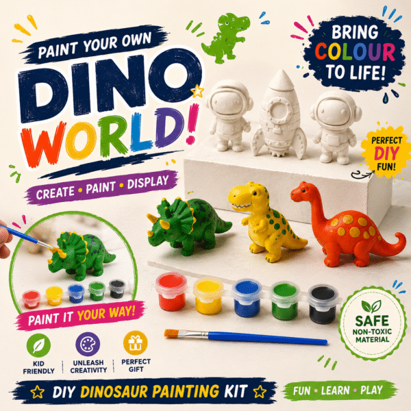 Plaster Art & Paint Kit for Kids – DIY Craft Set with Acrylic Colors (Dino, Bakery, Fruity, Car & Astro Theme)